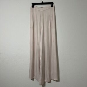 By Together Satin Wide Leg Palazzo Pants Cream Boho Flowy Lounge Chic Resort